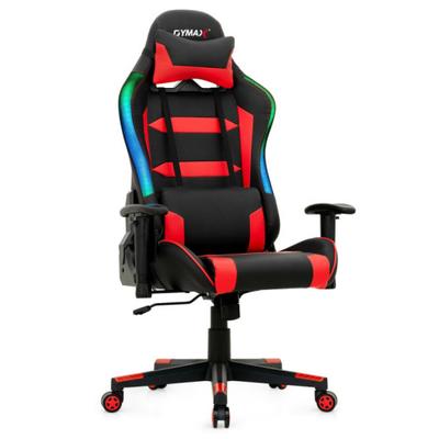 Costway Adjustable Swivel Gaming Chair with LED Lights and Remote-Red