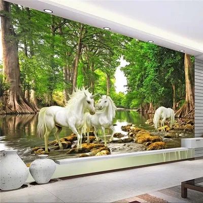 Papier Mural 3D De tout taille | Papier peint Mural personnalisé, décor naturel De forêt cheval