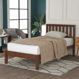 Twin Size Wood Platform Bed with Headboard and Wooden Slat Support Walnut
