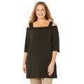 Plus Size Women's Asymmetry Open-Shoulder Tunic by Catherines in Black (Size 1X)