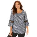 Plus Size Women's Bella Crochet Trim Top by Catherines in Black White Bias Texture (Size 4X)