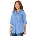 Plus Size Women's Pintuck Buttonfront Blouse by Catherines in French Blue Diamond Geo (Size 4X)