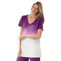 Plus Size Women's Short-Sleeve V-Neck Embroidered Dip Dye Tunic by Woman Within in Plum Purple Ombre (Size 4X)