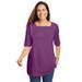Plus Size Women's Perfect Elbow-Sleeve Square-Neck Tee by Woman Within in Plum Purple (Size 4X) Shirt