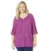 Plus Size Women's Sequin Trim Gauze Peasant Blouse by Catherines in Berry Pink (Size 3X)