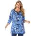 Plus Size Women's 7-Day Three-Quarter Sleeve Grommet Lace-Up Tunic by Woman Within in Navy Paisley (Size 1X)