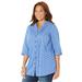 Plus Size Women's Pintuck Buttonfront Blouse by Catherines in French Blue Diamond Geo (Size 3X)