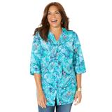 Plus Size Women's Pintuck Buttonfront Blouse by Catherines in Ocean Stamped Paisley (Size 5X)