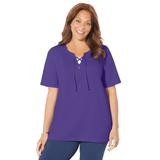 Plus Size Women's Suprema® Lace-Up Duet Tee by Catherines in Dark Violet (Size 1X)