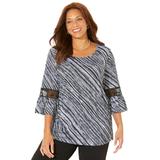 Plus Size Women's Bella Crochet Trim Top by Catherines in Black White Bias Texture (Size 5X)