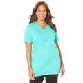 Plus Size Women's Easy Fit Embroidered Notch-Neck Tee by Catherines in Aqua Sea (Size 2X)