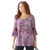 Plus Size Women's Bella Crochet Trim Top by Catherines in Rich Burgundy Allover Medallion (Size 3X)