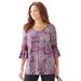 Plus Size Women's Bella Crochet Trim Top by Catherines in Rich Burgundy Allover Medallion (Size 4X)