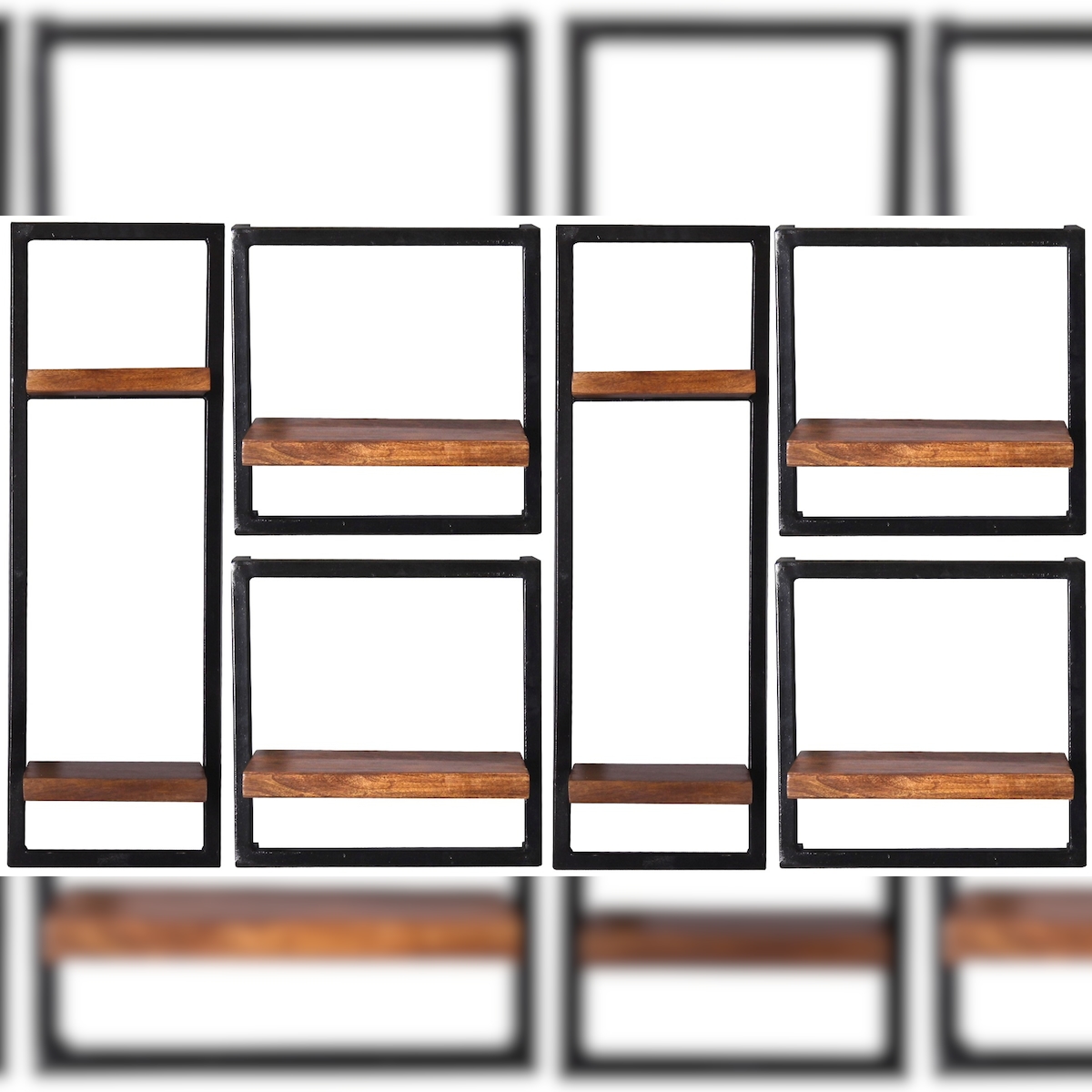 SIT Möbel Wandregal-Set | 6-teilig | Mangoholz mit Altmetall | Serie PANAMA | B 135 x T 25 x H 75 cm | natur Image