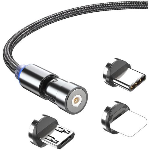 3-in-1-Magnet-Ladekabel Geflochtenes Nylon-Ladekabel mit LED-Licht, kompatibel mit