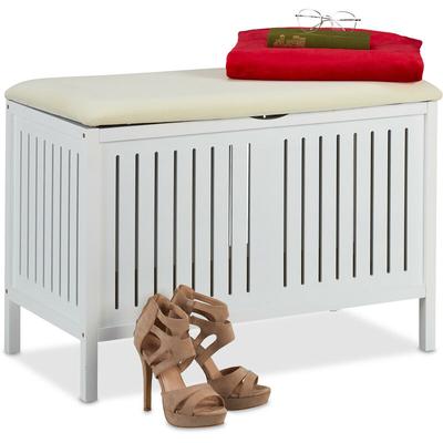 Sitzbank mit Stauraum, gepolstert, 80 l Staufach, Landhausstil, Holz, Sitztruhe HxBxT: 56 x 78 x 39 Image