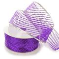 Ribbon Traditions Metallic Banded Edge Sheer Diagonal Wired Ribbon 2 1/2 by 25 Yards - Purple / Silver