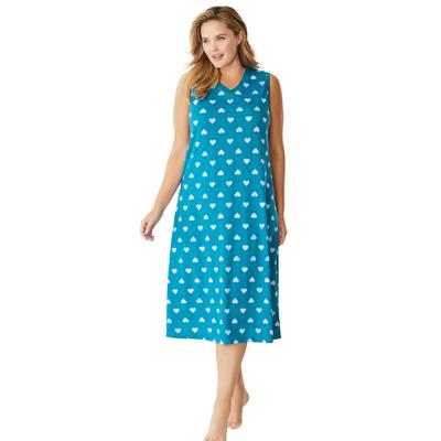 Plus Size Women's Long Sleeveless Sleepshirt by Dreams & Co. in Deep Teal Hearts (Size 5X/6X) Nightgown