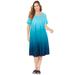 Plus Size Women's Parade Dip-Dye A-Line Dress (With Pockets) by Catherines in Aqua Ombre (Size 1X)
