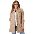 Plus Size Women's Long Denim Jacket by Jessica London in New Khaki (Size 30 W) Tunic Length Jean Jacket