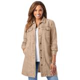 Plus Size Women's Long Denim Jacket by Jessica London in New Khaki (Size 30 W) Tunic Length Jean Jacket