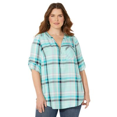 Plus Size Women's Half-Zip Plaid Blouse by Catherines in Blue Plaid (Size 1X)