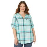 Plus Size Women's Half-Zip Plaid Blouse by Catherines in Blue Plaid (Size 3X)