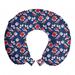 Christmas Travel Pillow Neck Rest, Bullfinches Gift Boxes Poinsettia Flowers Santa Hat Noel New Year, Memory Foam Traveling Accessory Airplane and Car, 12", Vermilion White Dark Blue, by Ambesonne