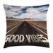 Good Vibes Throw Pillow Cushion Cover, Inspirational Phrase on Highway On The Road Theme Travel Enthusiasm, Decorative Square Accent Pillow Case, 20 X 20 Inches, Brown Dark Blue White, by Ambesonne