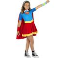 Funidelia | Supergirl DC Superhero Girls Costume for girl Superheroes, DC Comics - Costumes for kids, accessory fancy dress & props for Halloween, carnival & parties - Size 5-6 years - Red