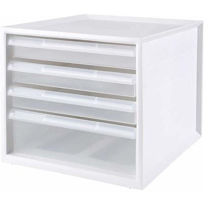 Homfa Schubladenbox Büro Ordner Ordnungsbox stapelbar Aufbewahrungsbox Weiß mit 4 transparenten