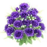 Admired by Nature 3 x 1.5 in. 18 Stems Artificial Full Blooming Rose with Greenery Flower Bush - Pink & Purple