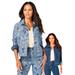 Plus Size Women's Reversible Denim Jacket by Roaman's in Blue Blooming Rose (Size 12 W)