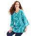 Plus Size Women's Embroidered Gauze Tunic by Catherines in Aqua Blue White (Size 5X)