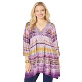 Plus Size Women's Good Vibes Crochet Tunic by Catherines in Purple Festive Ikat (Size 0X)