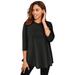 Plus Size Women's Stretch Knit Swing Tunic by Jessica London in Black (Size 42/44) Long Loose 3/4 Sleeve Shirt