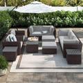 Lark Manor™ Anastase 12 Piece Seating Group w/ Cushions Synthetic Wicker/All - Weather Wicker/Wicker/Rattan in Black/Brown/White | Outdoor Furniture | Wayfair