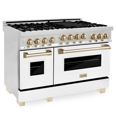 "ZLINE Autograph Edition 48"" 6.0 cu. ft. Range with Gas Stove and Gas Oven in Stainless Steel with White Matte Door and Gold Accents (RGZ-48-G) - ZLINE Kitchen and Bath RGZ-WM-48-G"