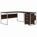 Bush Business Furniture Hybrid 60W x 30D L Shaped Table Desk with Mobile File Cabinet in Black Walnut - Bush Business Furniture HYB029BWSU