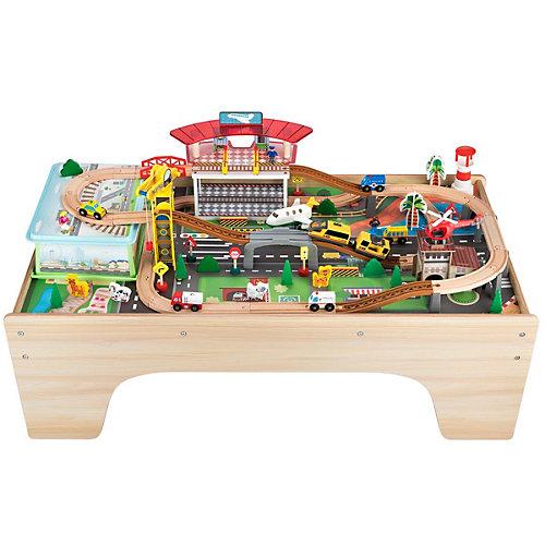 Spieltisch Felix Holz mit 100 tlg. Holzeisenbahn natur