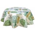 Nappe ronde en toile cirée tropicale Palmier - Diamètre 135 cm - Vert