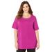 Plus Size Women's Suprema® Embroidered Scoopneck Tee by Catherines in Berry Pink Geo Print (Size 3XWP)