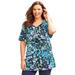 Plus Size Women's Easy Fit Short Sleeve V-Neck Tunic by Catherines in Blue Blooming Floral (Size 2XWP)