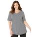 Plus Size Women's Suprema® Short Sleeve V-Neck Tee by Catherines in Black Geo (Size 6X)