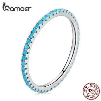 Bamoer – bague Simple en argent Sterling 925 pour femme bijou en platine plaqué elfes pierre bleue
