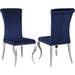 Modern Design Black Glass and Stainless Steel Dining Set with Blue Velvet Chairs