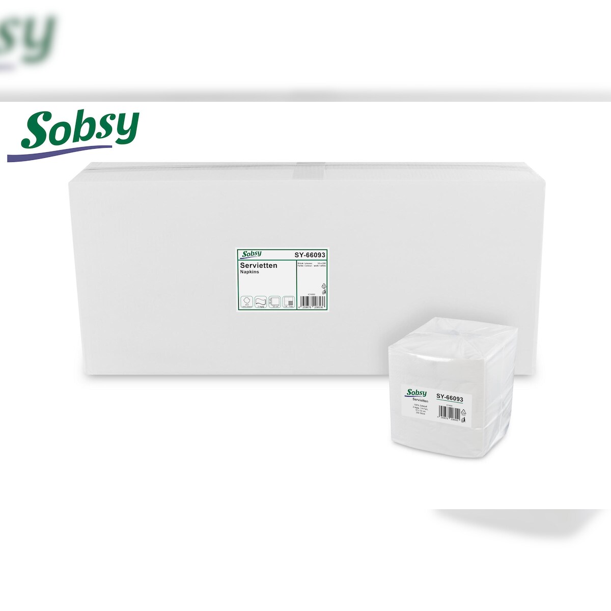 Sobsy Servietten | 32 x 32 cm, weiß, 2-lagig, 1/4-Falz, 100% Zellstoff | 2500 Stück Image