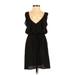 Final Touch Casual Dress - Mini Plunge Sleeveless: Black Print Dresses - Women's Size Small