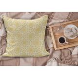 East Urban Home Yellow & White Fluffy Throw Pillow Cushion Cover, Ornate Floral Pattern w/ Swirls Curls Symmetrical Overlap Motifs | Wayfair