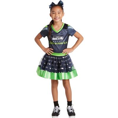 "Girls Youth College Navy Seattle Seahawks Tutu Tailgate Game Day V-Neck Costume"